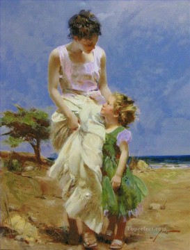 Mujer Painting - Pino Daeni mamá y niña hermosa mujer dama